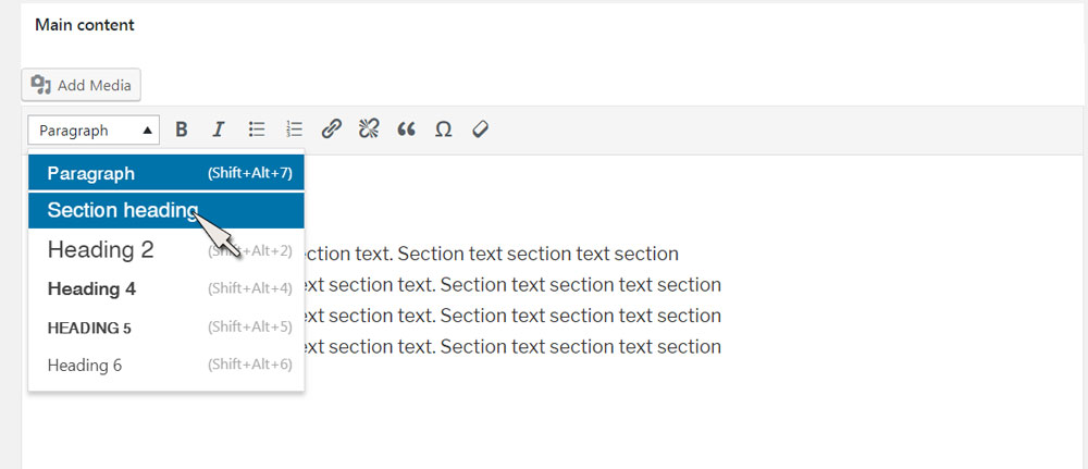 section heading dropdown