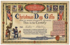 Overseas Certificate given to children of Bishopsteignton Primary School during WW1