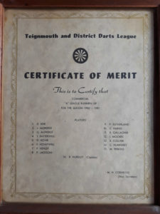 Commercial 'A' Team 1980 - 1981 Runners Up Certificate of Merit