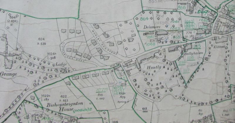 Map view showing the position of the eight West Town meadow houses in 1934