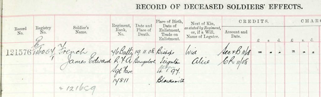 James French , Death Record. 1908