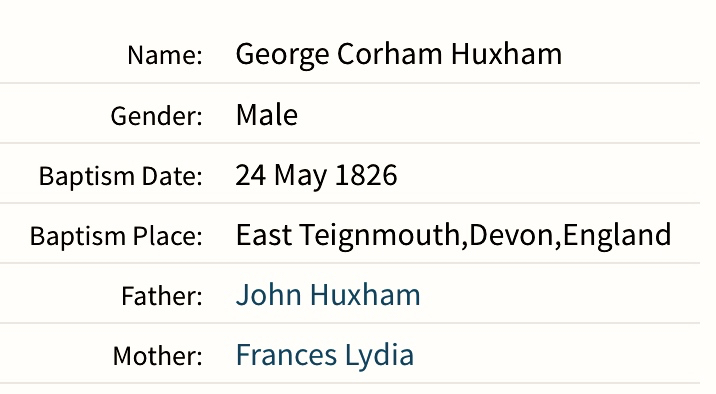 George Huxham Baptism Record