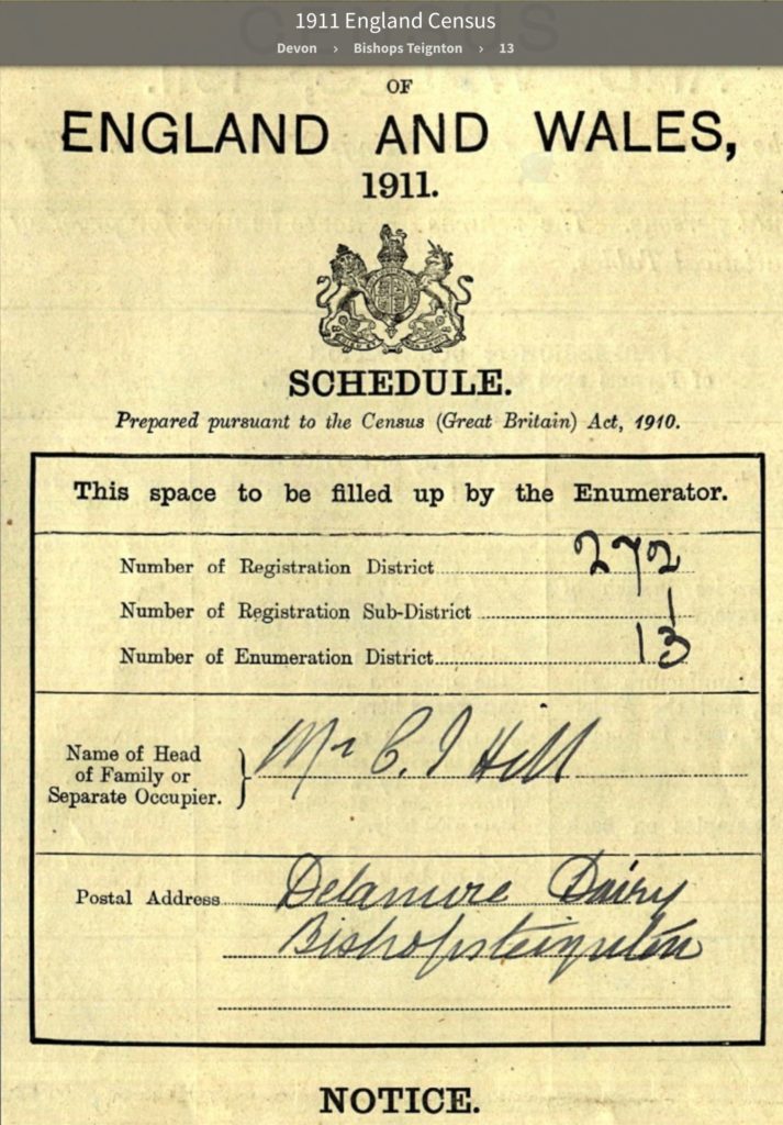 1911 Census Schedule Delamore Dairy