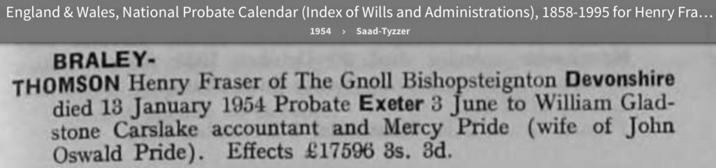 Henry Braley-Thomson Probate Record