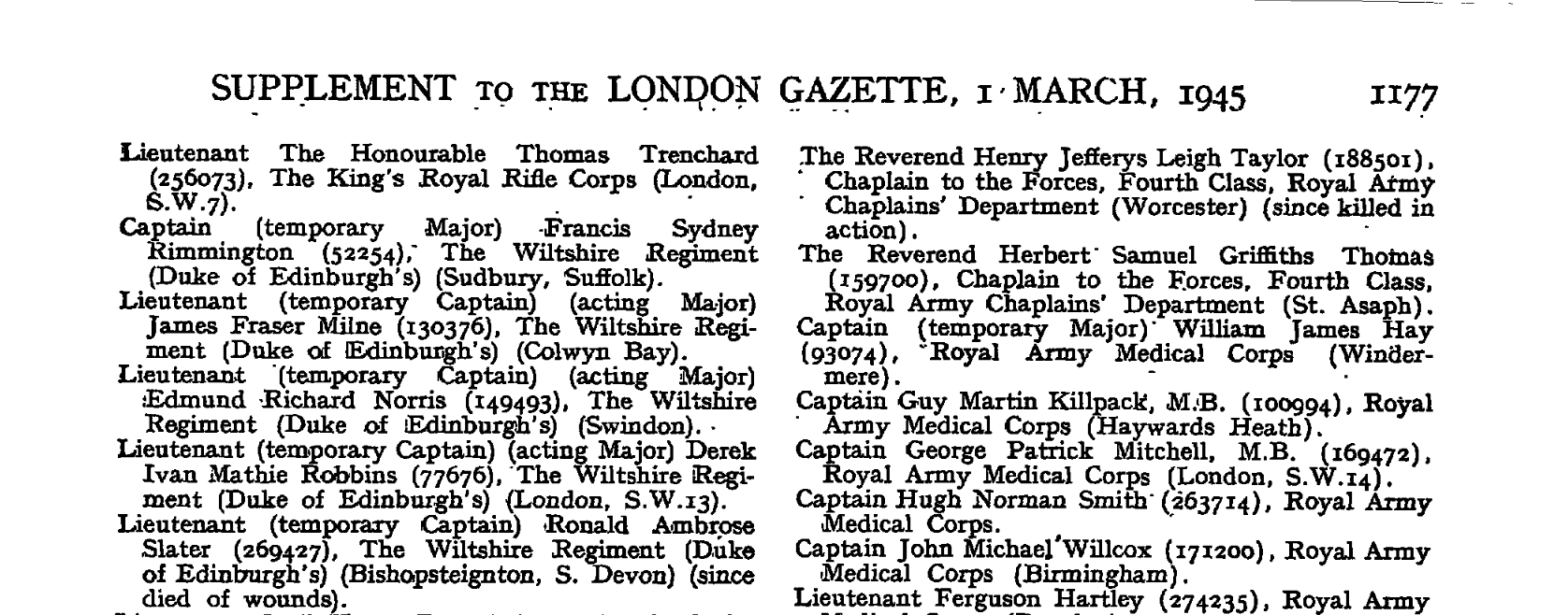 R Slater London Gazette