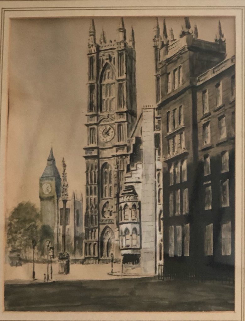 looking towards parliament square from bottom of Victoria st. (Force's exhibition Burlington House 1942). Phil Gourd