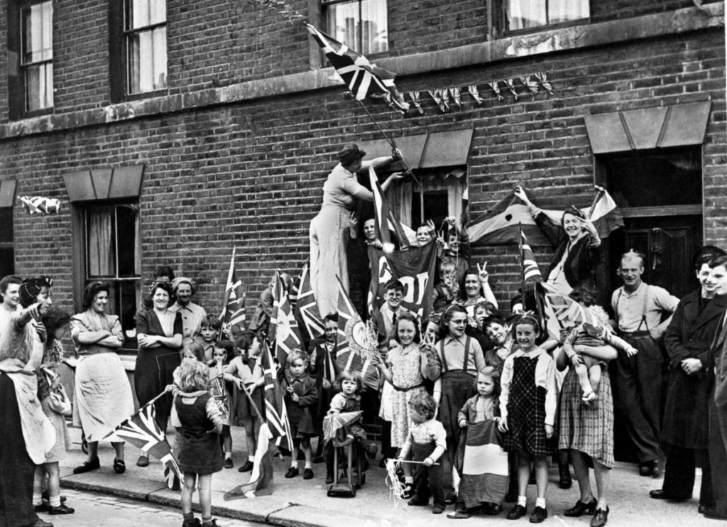 Decorating Houses for VE DAy 1945