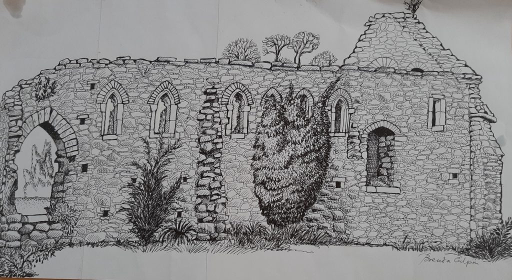 A Drawing by local artist Brenda Gilpin of the Bishops' Palace, Old Walls