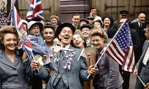 Crowds celebrating VE Day 1945