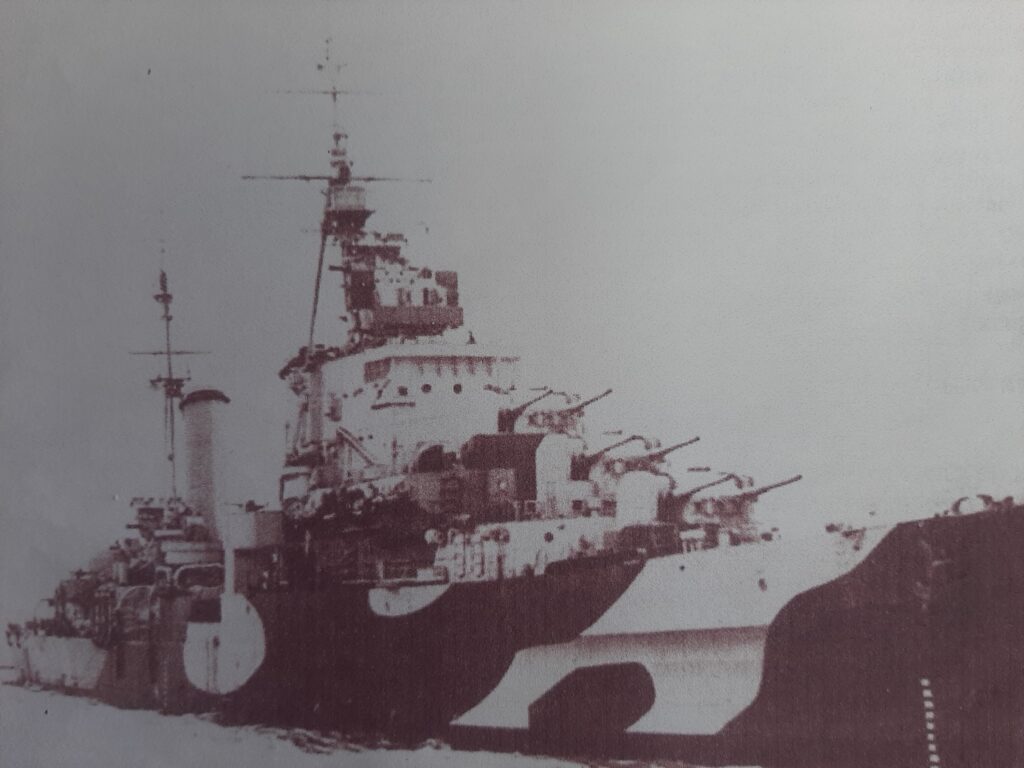 Dido Class Light Cruiser HMS Argonaut, launched 1941, as she was in 1942