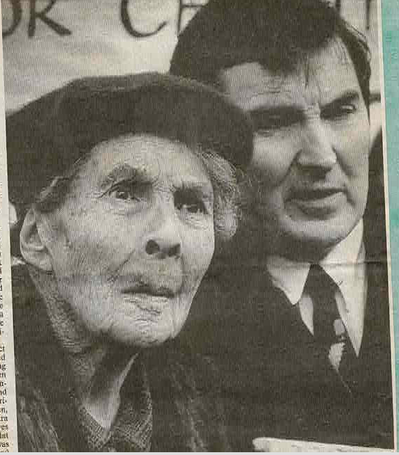 Rosaleen Cooper outside the Iranian Embassy with her son Paul