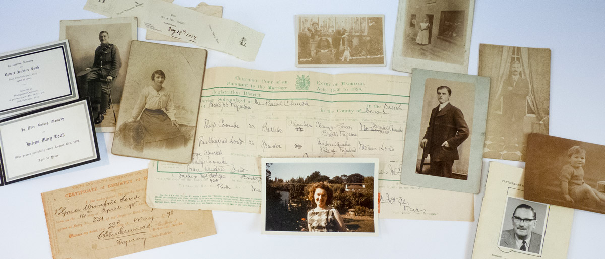 Census search tool header image - family items from the Bishopsteignton Heritage archives