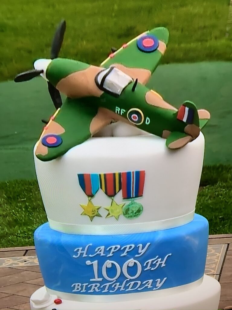 11 Battle of Britain Memorial Flight Spitfire cake topper for the legendary Captain Tom Moore birthday