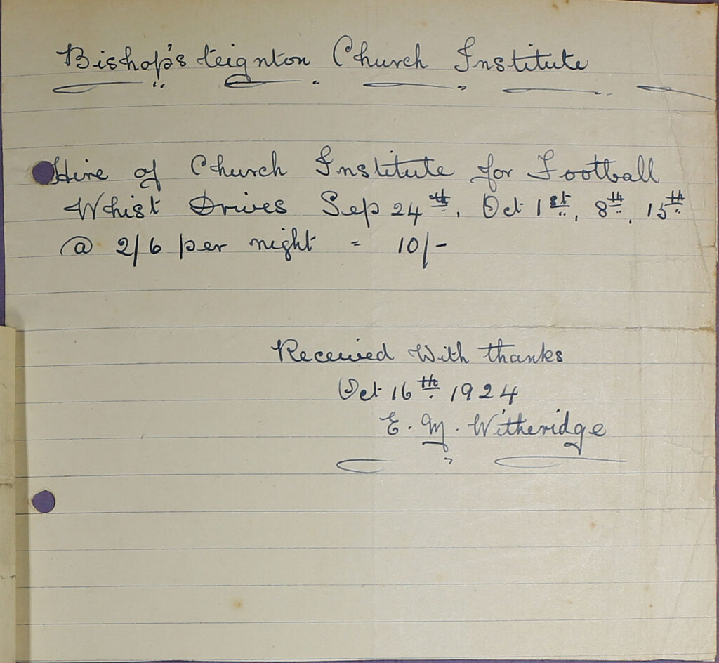Bishopsteignton Church Institute Receipt, 1924.