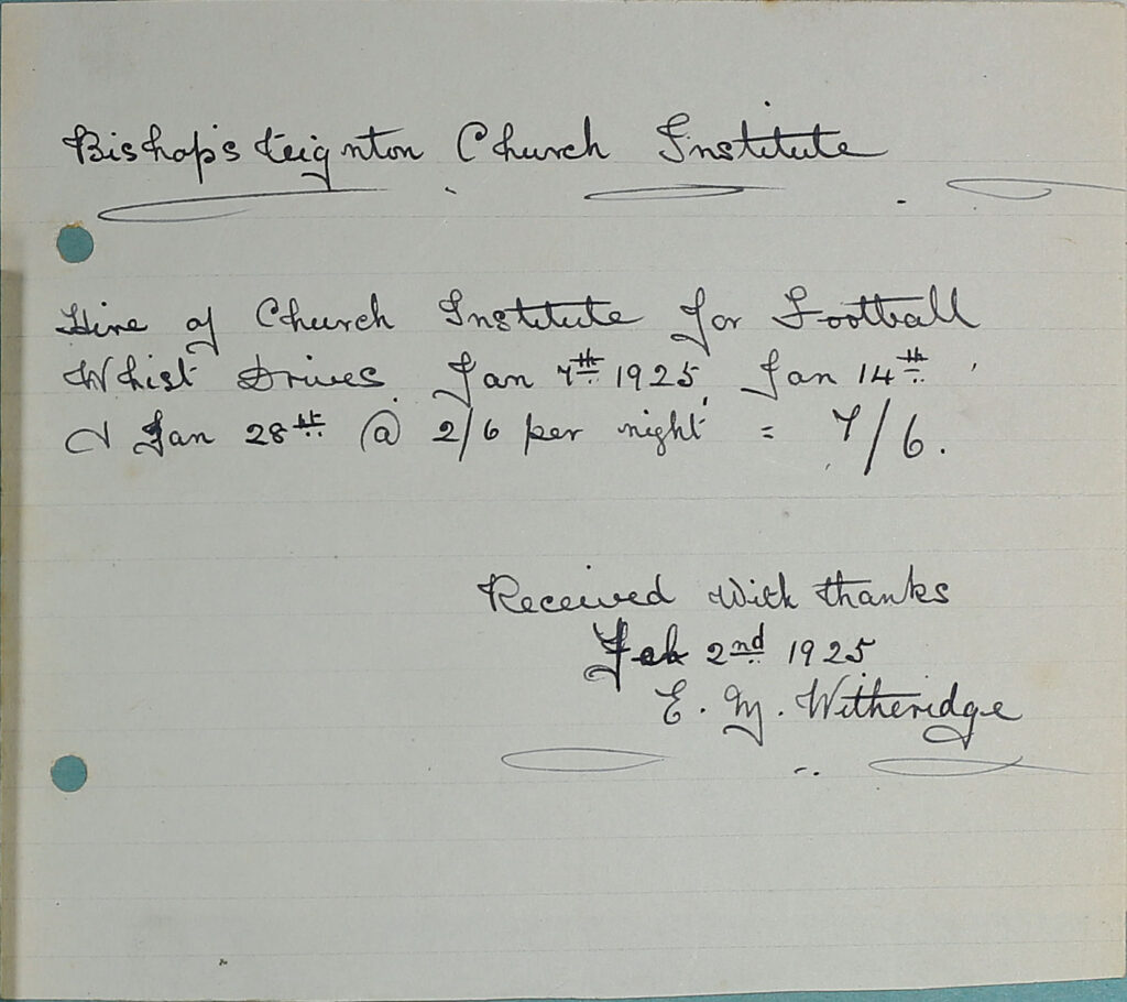 Bishopsteignton Church Institute Receipt, 1925.