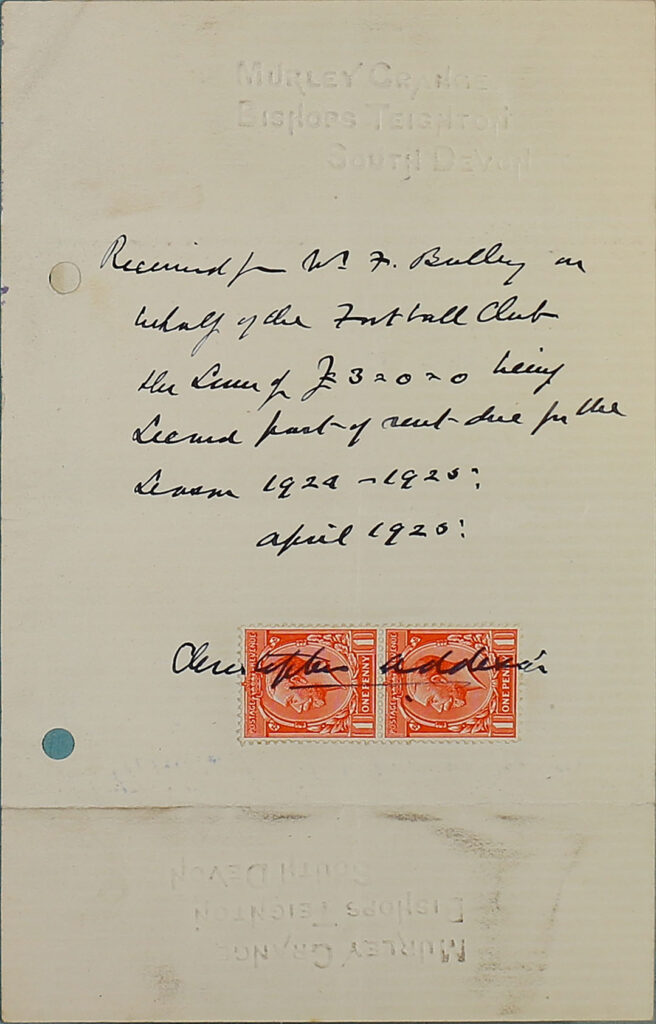 Receipt for rent of football ground.