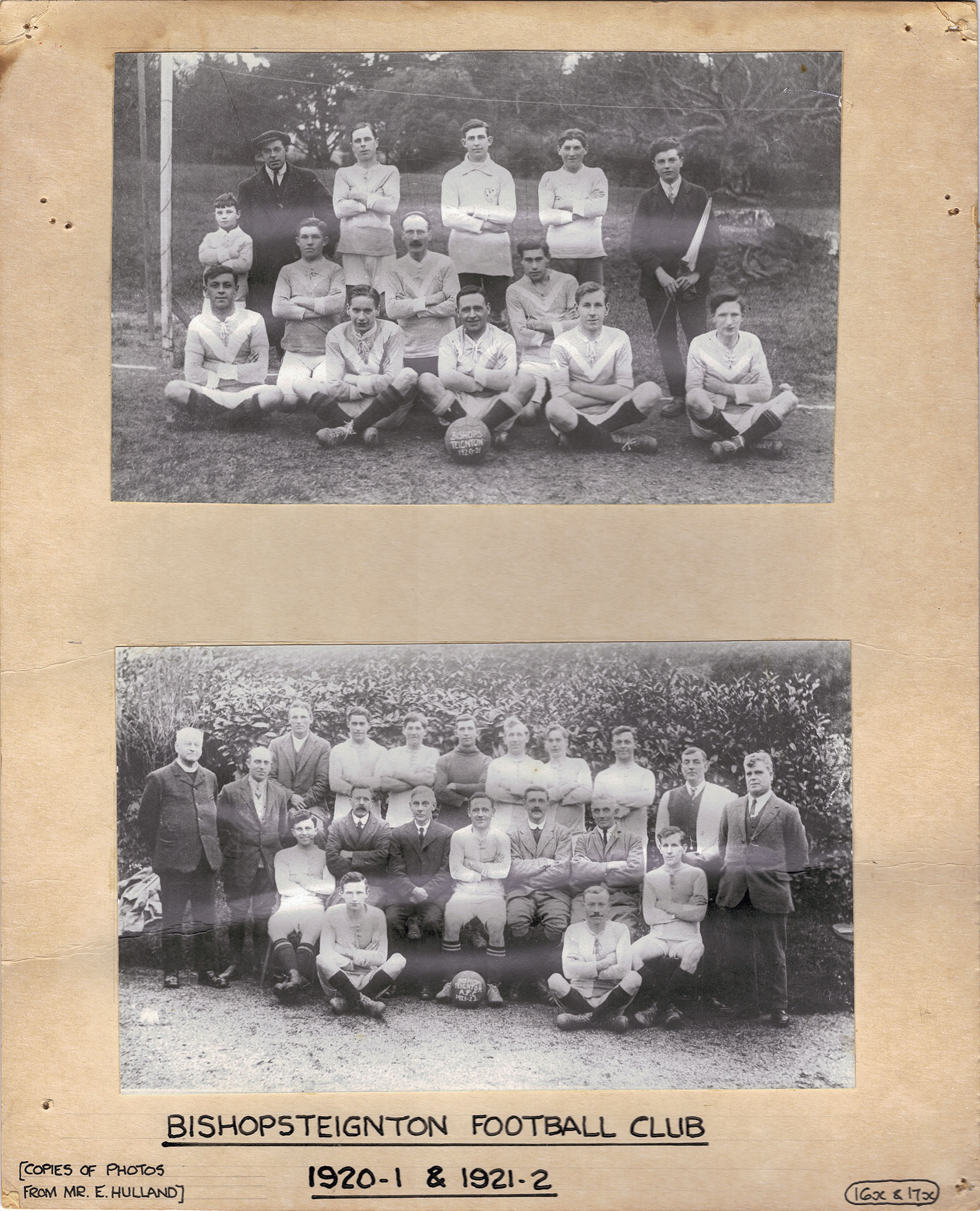 Exhibition board Bishopsteignton Football Club 1920-1 & 1921-2.