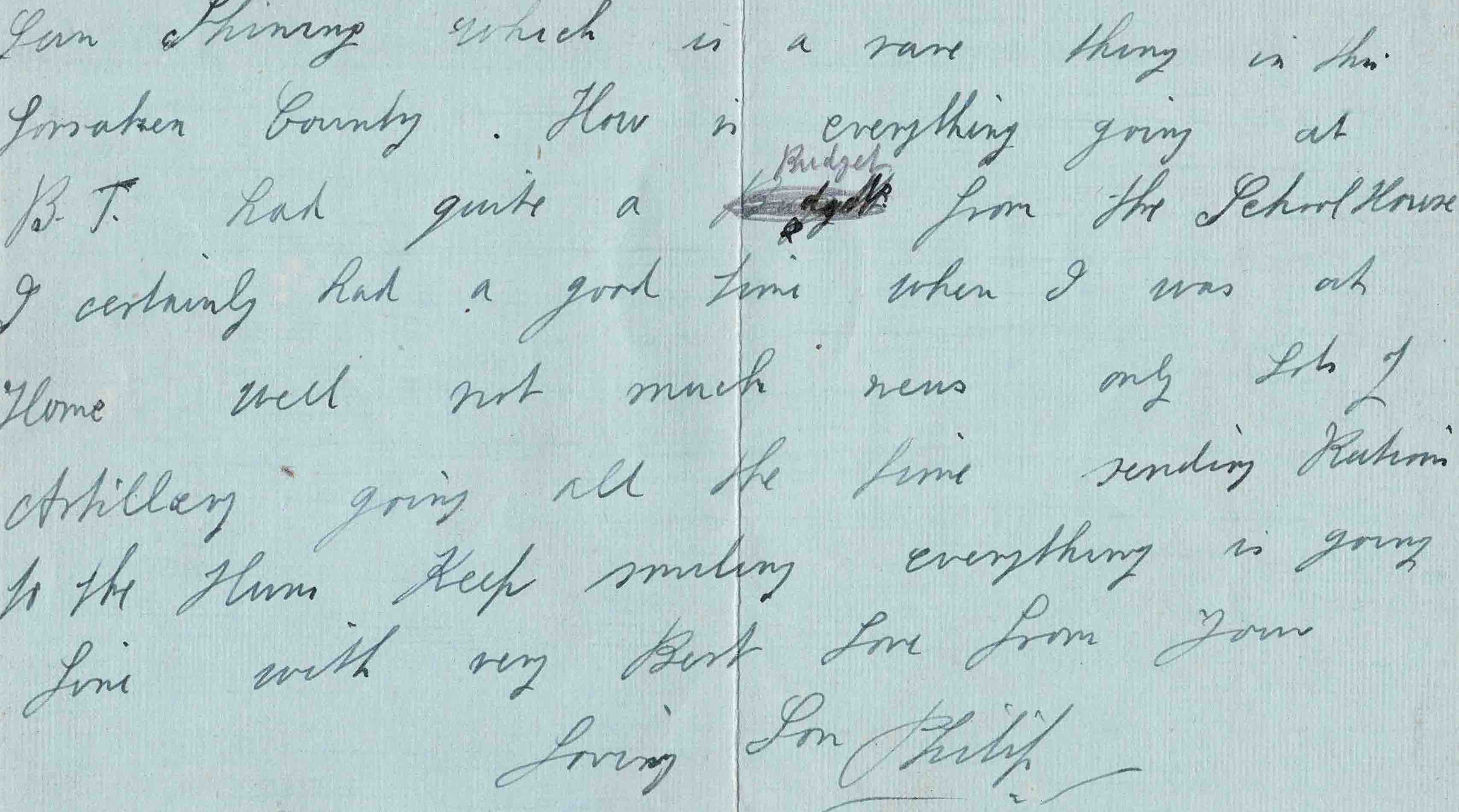 Section of item 2125 letter from Philip Coombe 1917