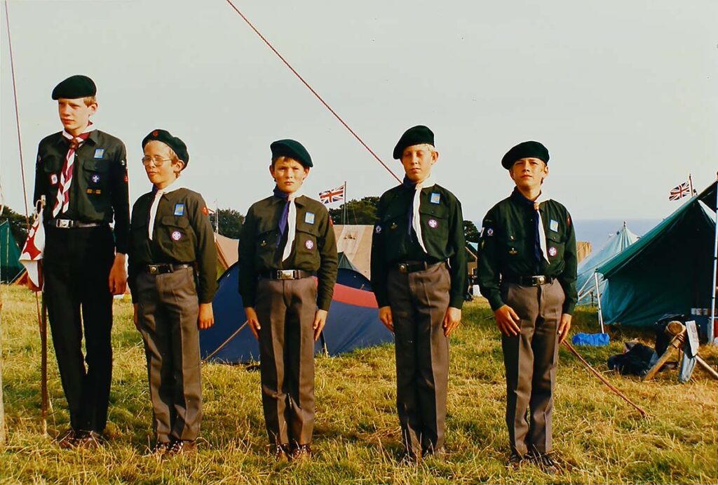 Photograph of Stag patrol at the Westcountry Scout Jamboree in 1986 at Mount Edgcumbe.