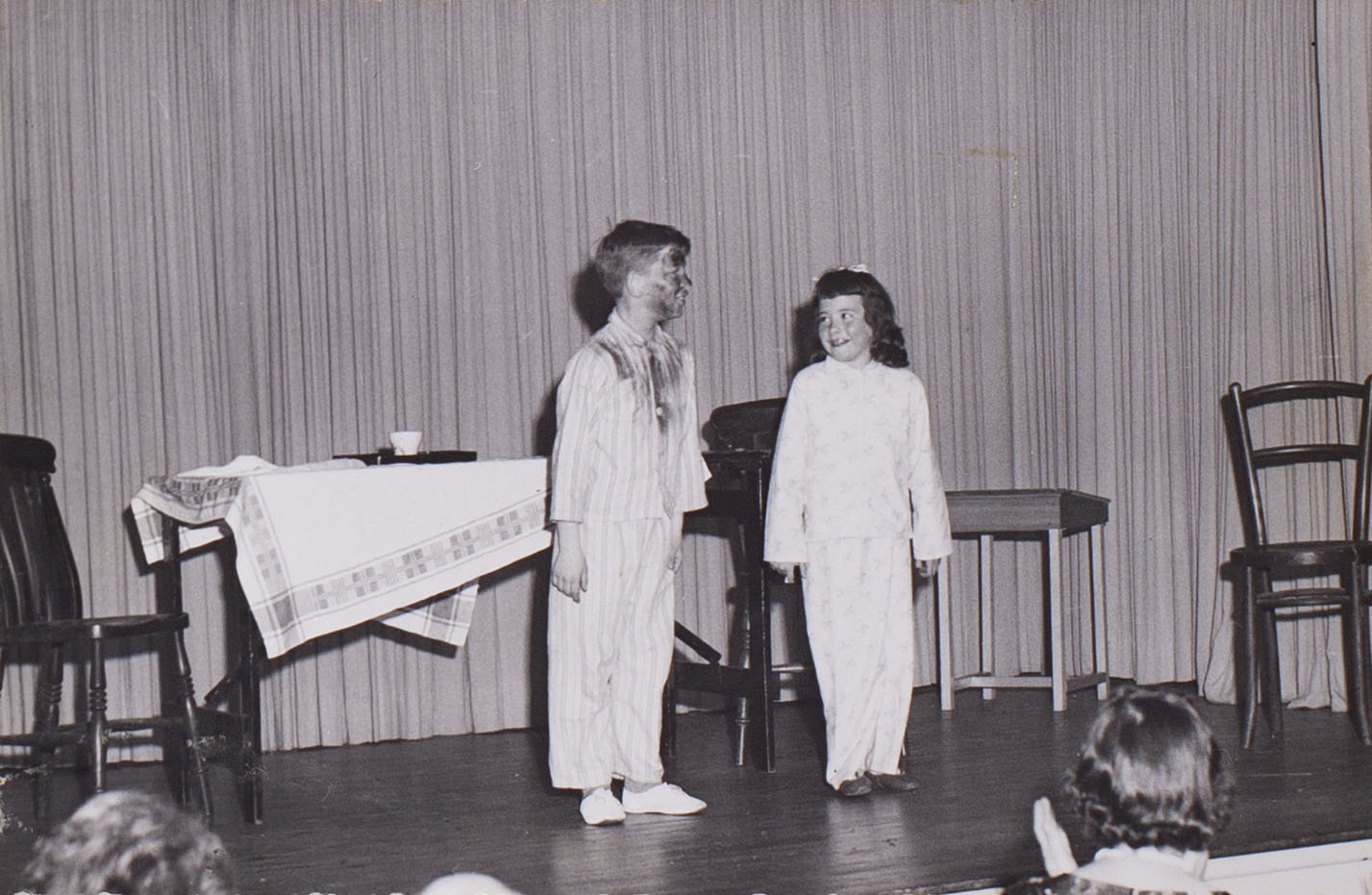 Photograph of children, Albert Heal and Gaynor Robbins in a play presented by Bishopsteignton Players