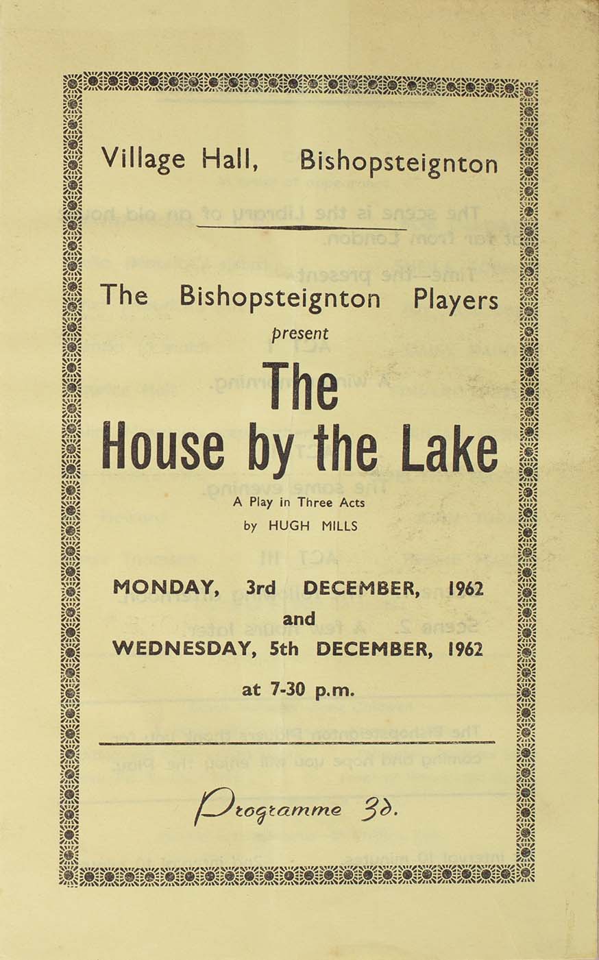 Leaflet to advertise the programme for the play 'The House by the Lake' presented by the Bishopsteignton Players front