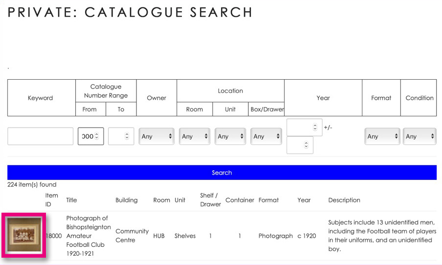 The first catalogue search results for Item 18000 onwards.