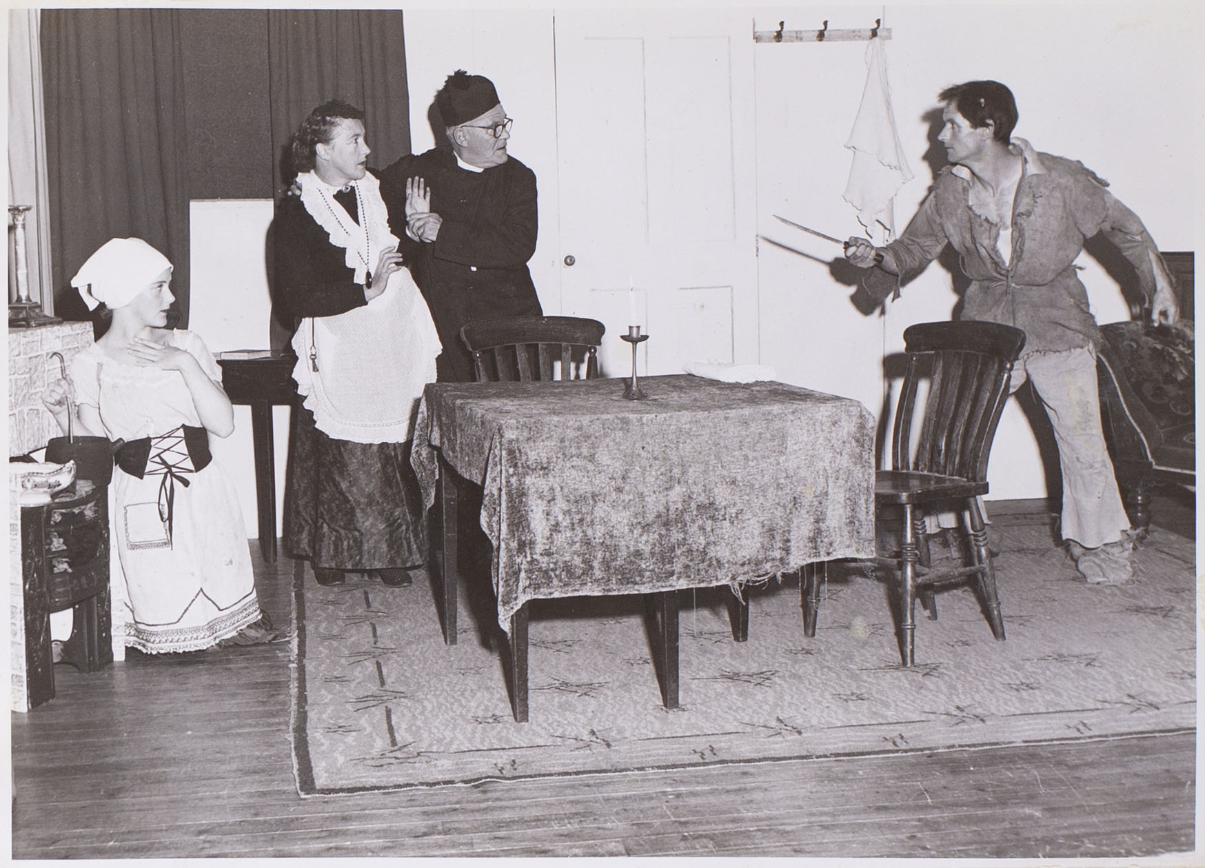 Photograph of a scene from the play 'Bishop's Candlesticks' presented by Bishopsteignton Players