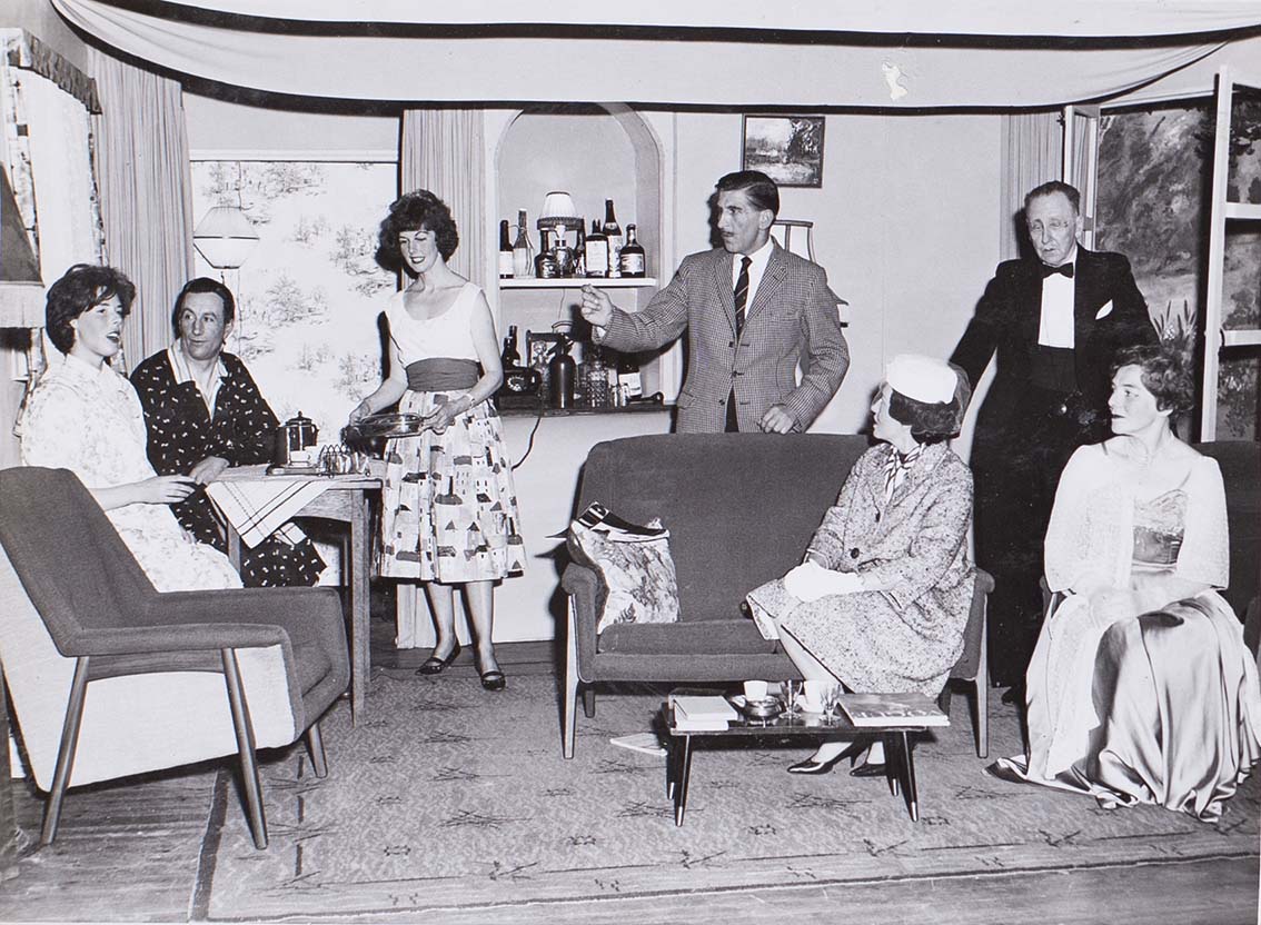 Photograph of the cast in a scene from the play 'Wolf's Clothing' presented by Bishopsteignton Players in 1964