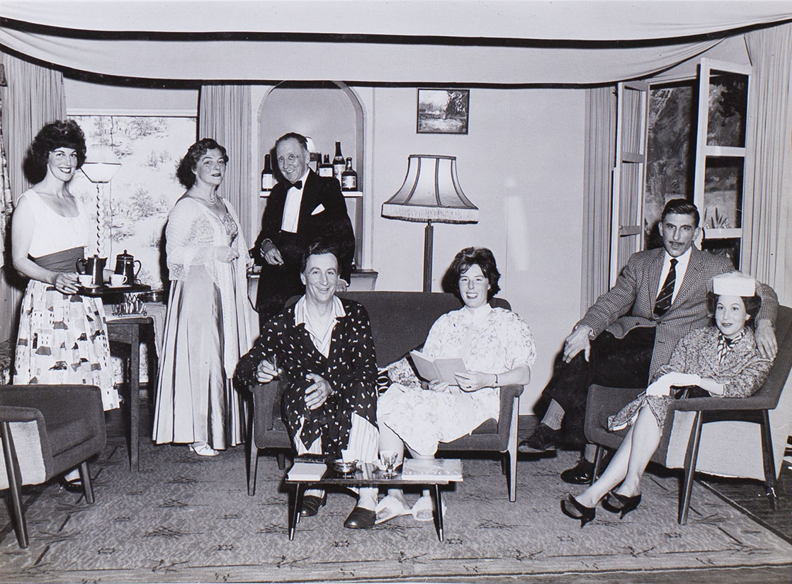 Photograph of the cast in a scene from the play 'Wolf's Clothing' presented by Bishopsteignton Players 1964