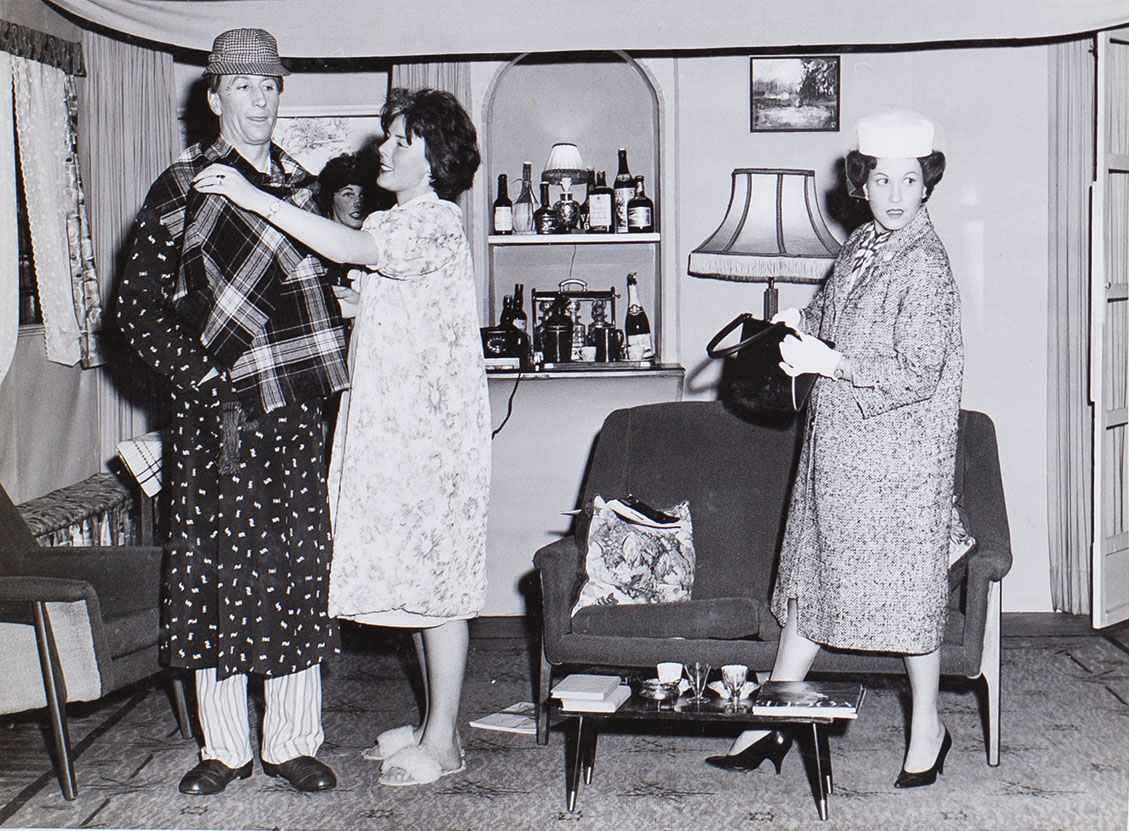 Photograph of the cast in a scene from the play 'Wolf's Clothing' presented by Bishopsteignton Players 1964