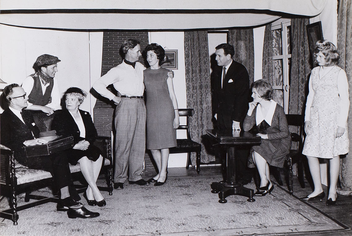 Photograph of the cast in a scene from the play 'Love from a Stranger' presented by Bishopsteignton Players