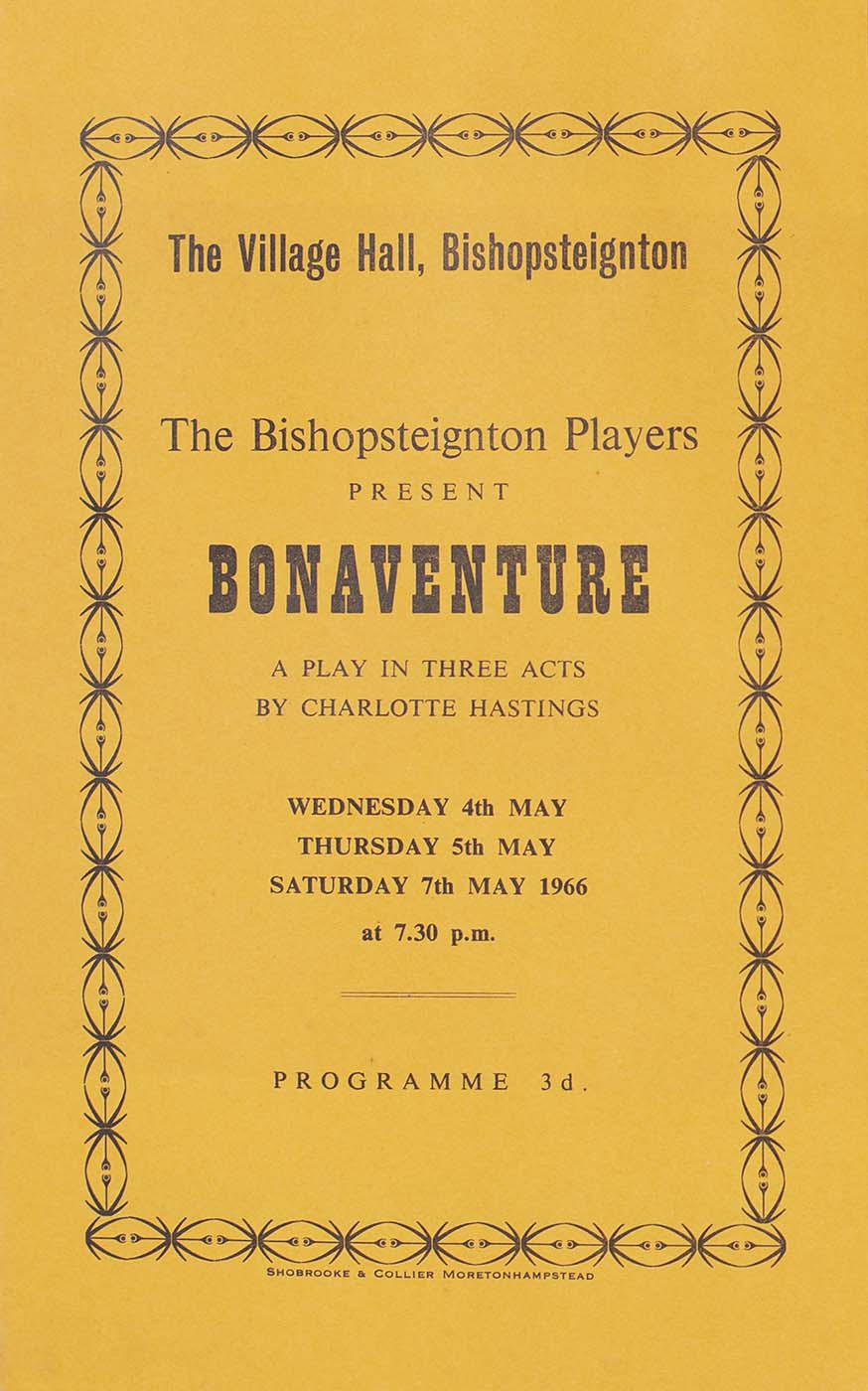 Programme for the play 'Bonaventure' presented by Bishopsteignton Players front