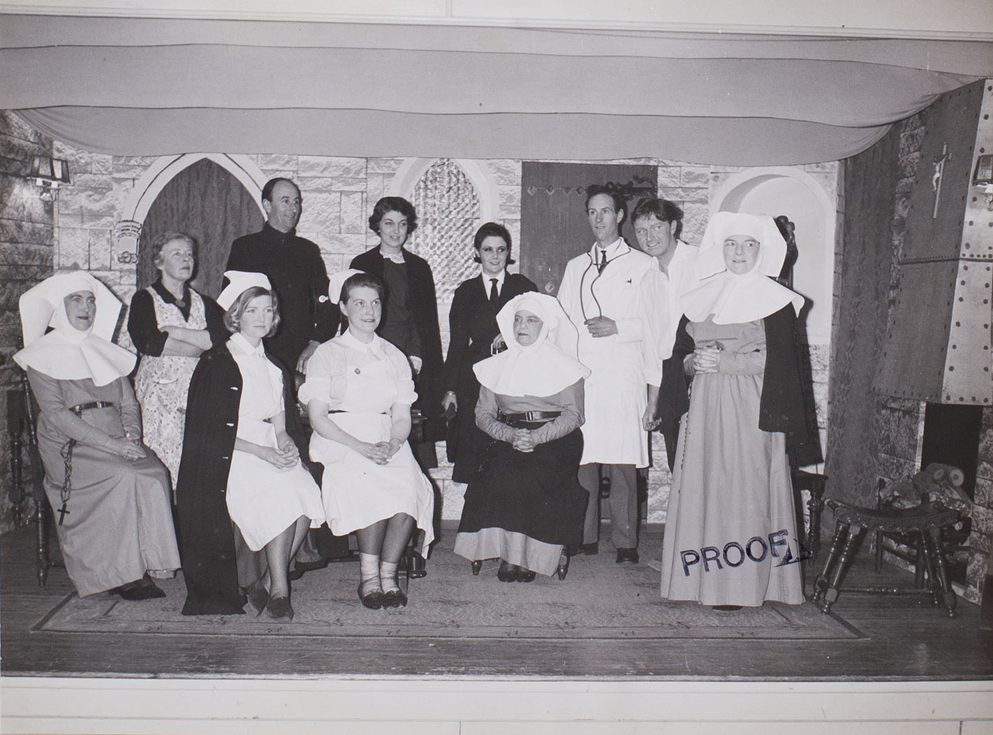 Photograph of the cast in a scene from the play 'Bonaventure' presented by Bishopsteignton Players