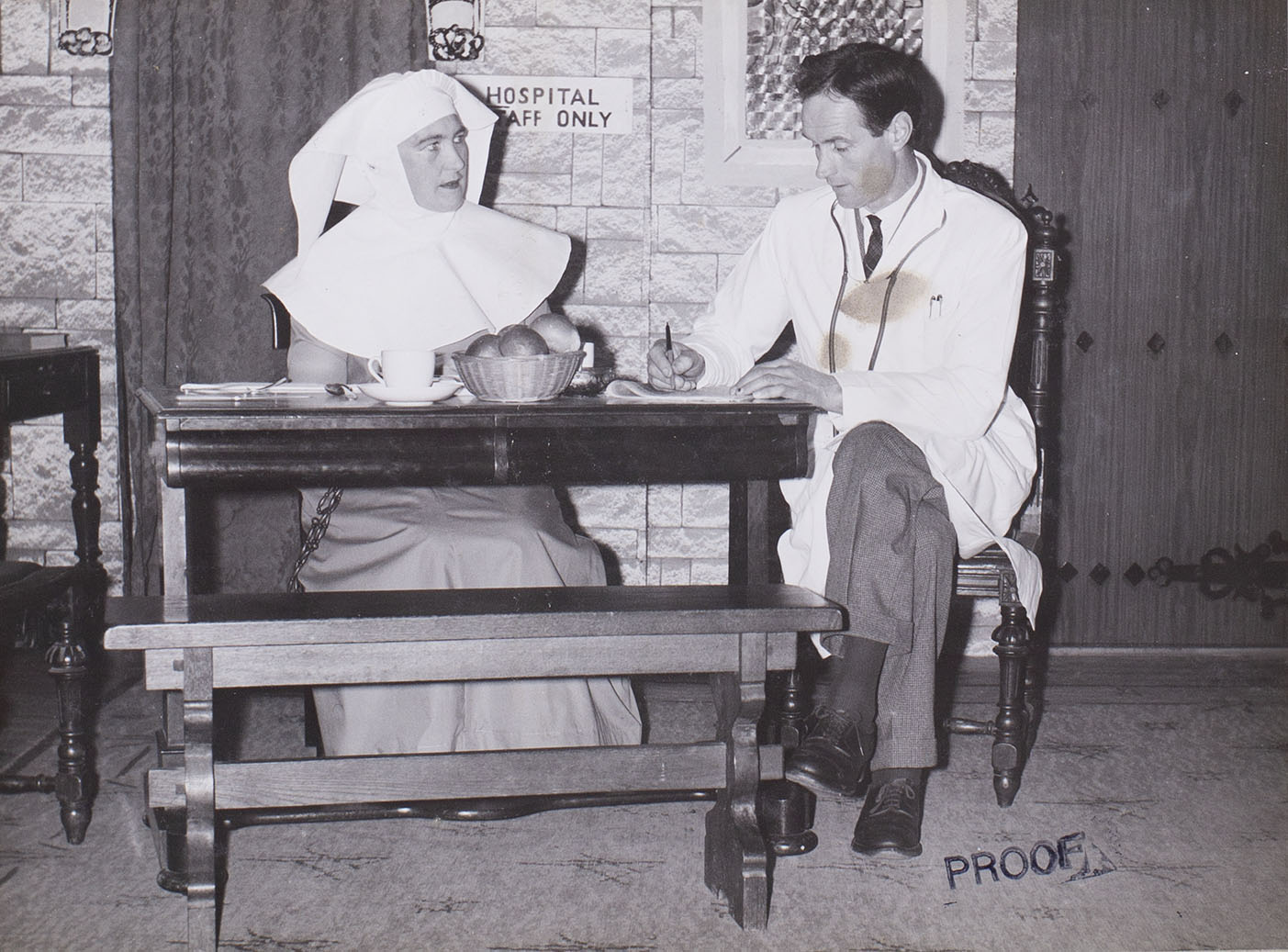 Photograph of the cast in a scene from the play 'Bonaventure' presented by Bishopsteignton Players