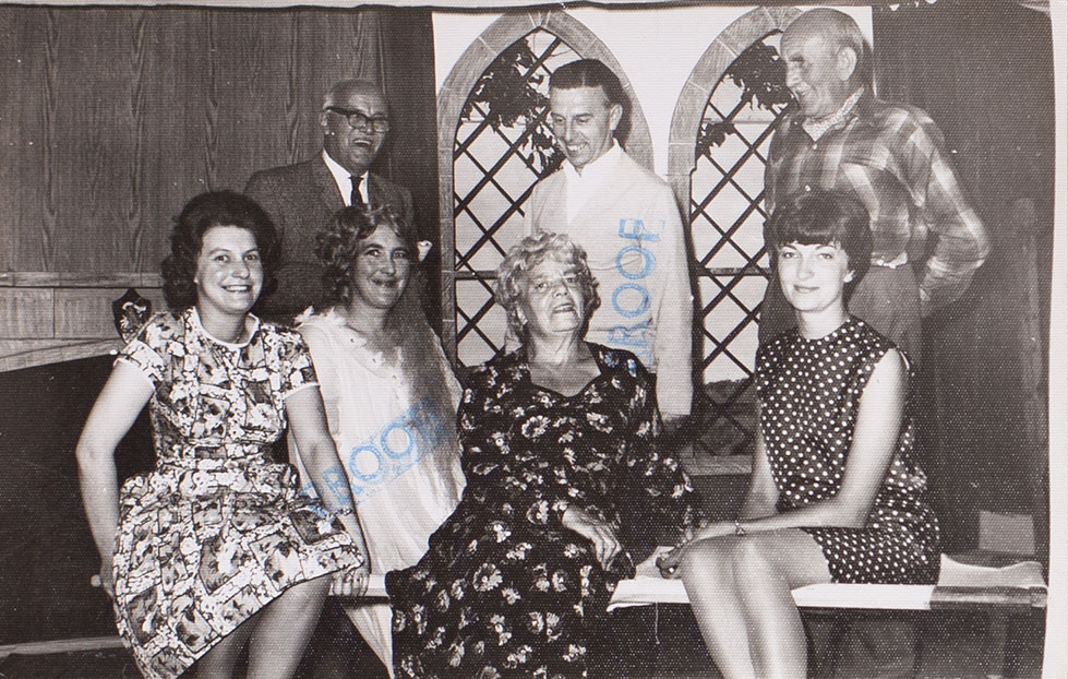 Photograph of the cast in a scene from the play 'The Jilted Ghost' presented by Bishopsteignton Players