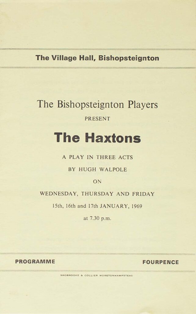 Programme for the play 'The Haxtons' presented by the Bishopsteignton Players front