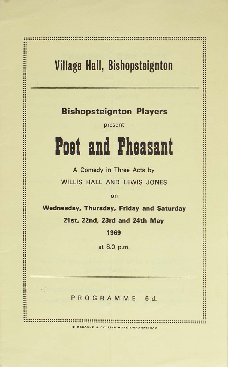 Programme for the play 'Poet and Pheasant' presented by the Bishopsteignton Players front