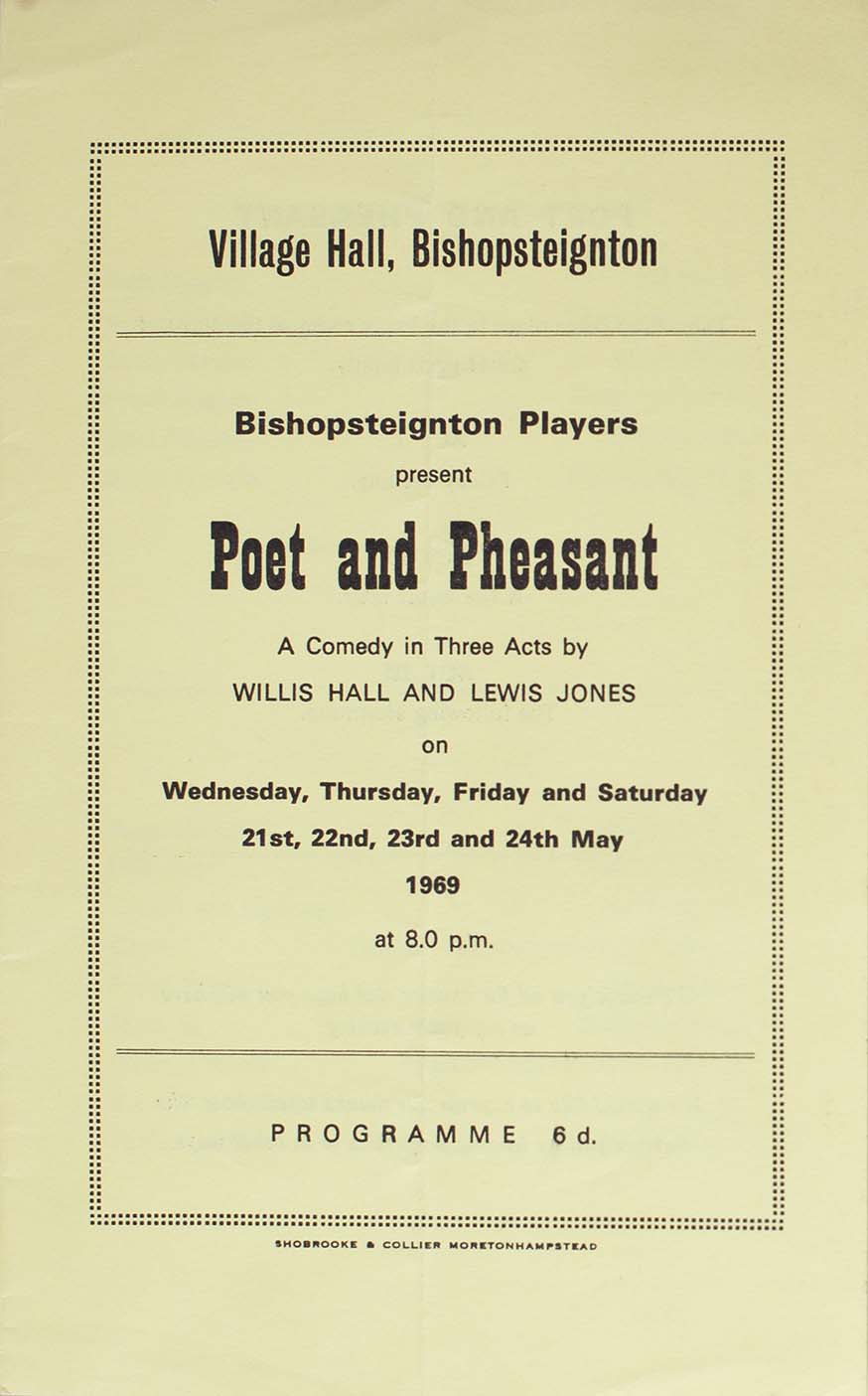 Programme for the play 'Poet and Pheasant' presented by the Bishopsteignton Players front