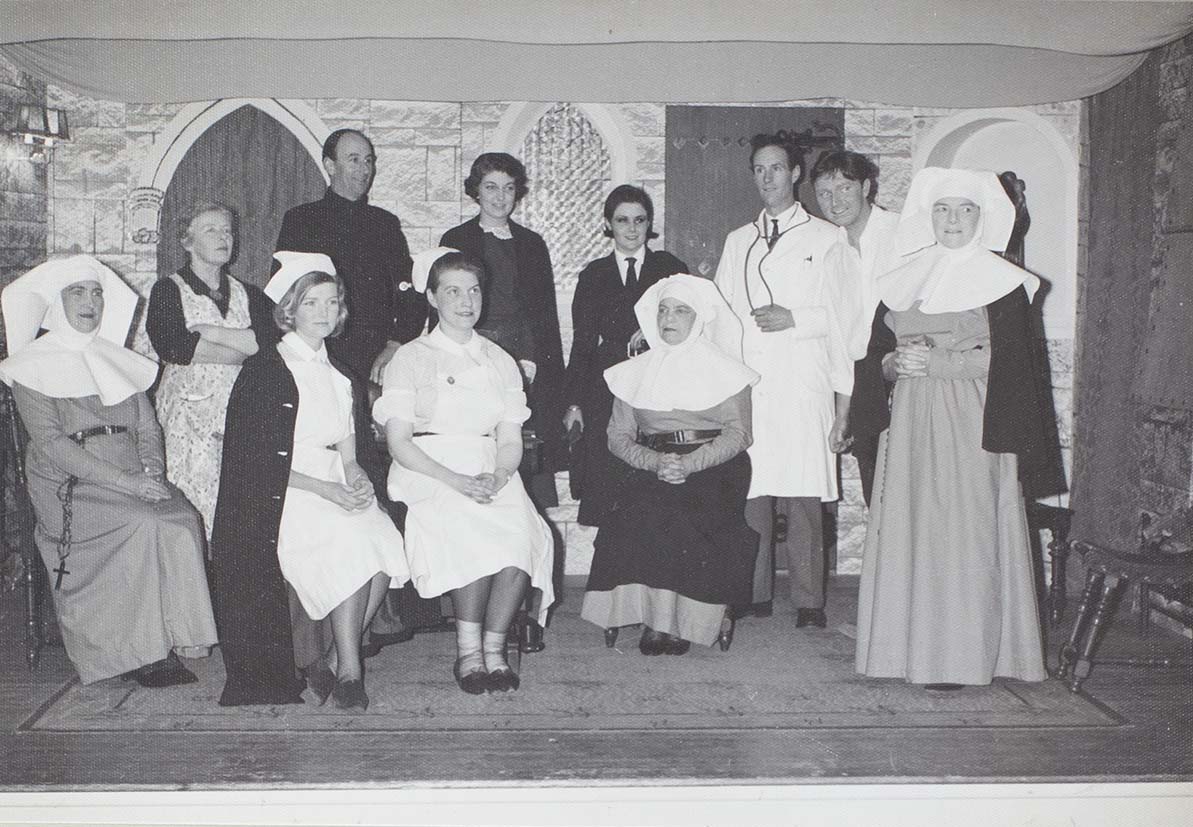 Photograph of actors in a scene from the play 'Bonaventure' performed by the Bishopsteignton Players in the 1960s