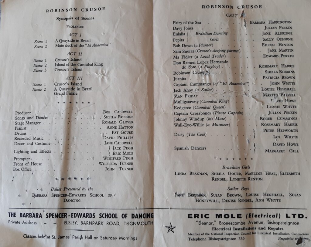 Photo of interior of programme for Robinson Crusoe 1966