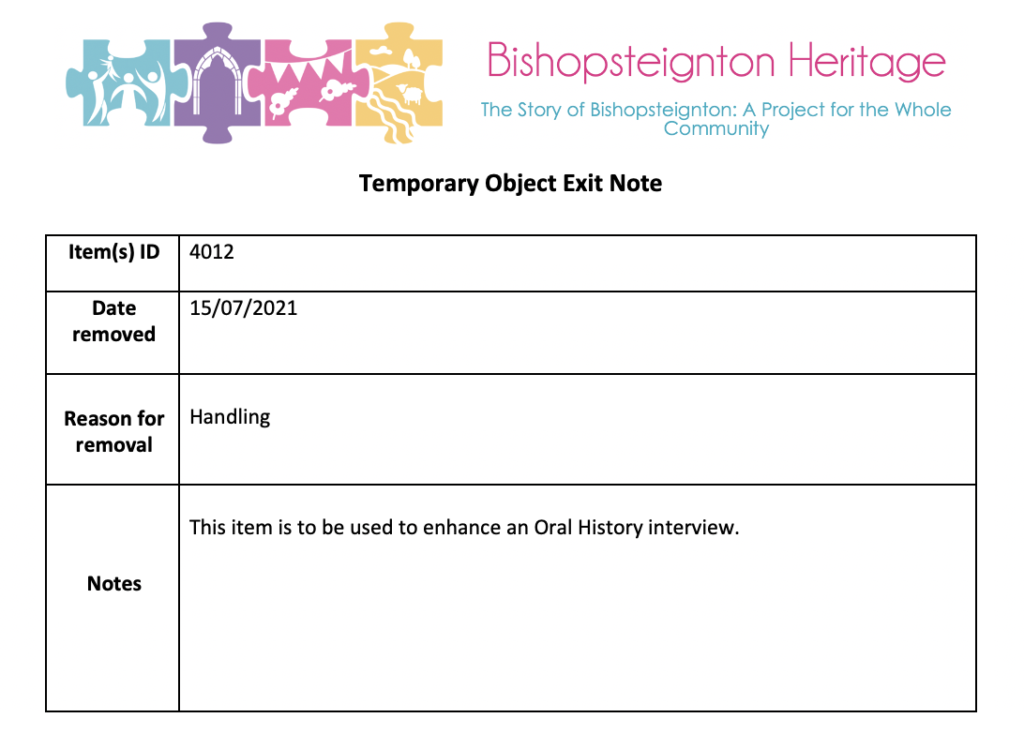 Temporary Object Exit Note