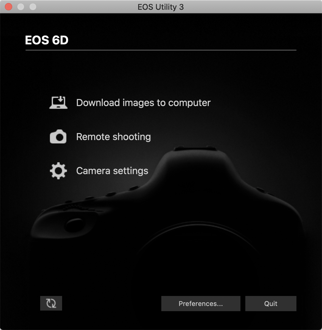EOS Utility 3 application menu