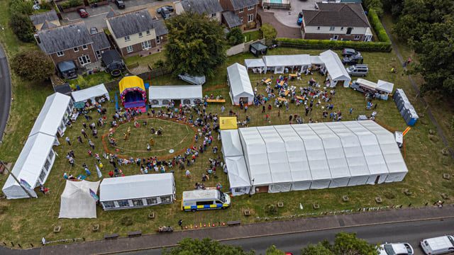 An aerial view of Bishopsteignton Village Festival site September 2021