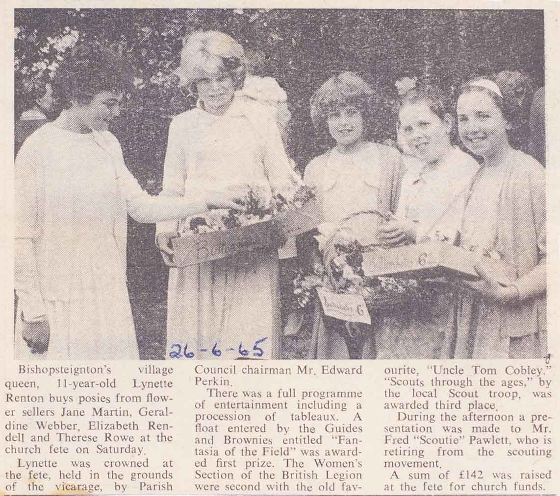 Newspaper cutting of Lynette Renton and others at a Bishopsteignton Church Fete