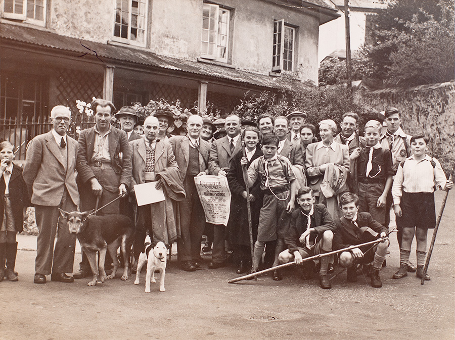 Photograph of Beating the Bounds outside Rose Cottage 1950s