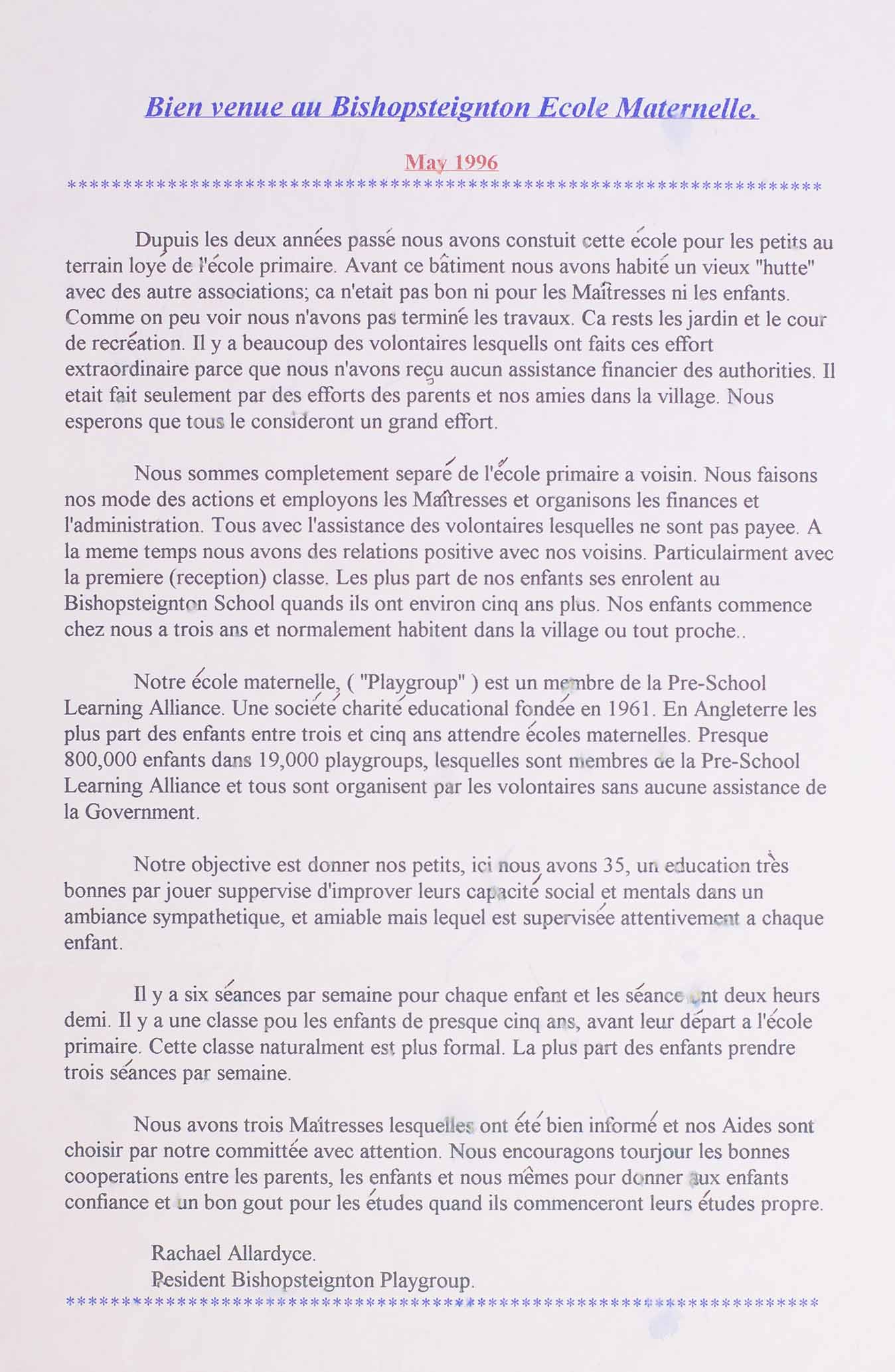 Printed Material with reference to Bishopsteignton Twinning and La Roche Maurice 1996