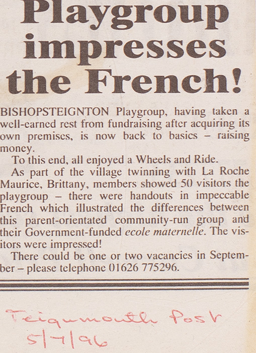 Newspaper Article with reference to Bishopsteignton Twinning 1996
