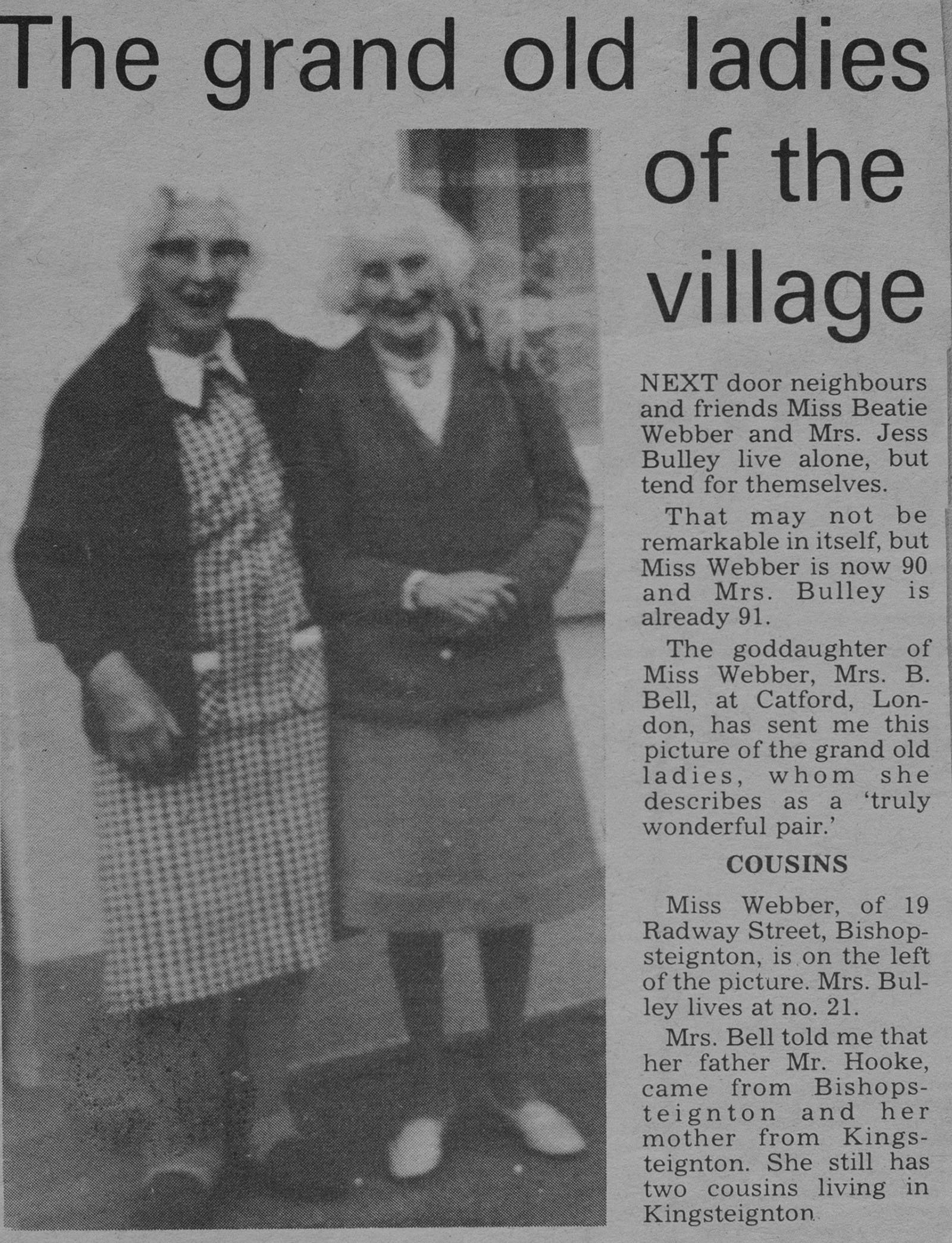 Newspaper Cutting Titled: 'The grand old ladies of the village'