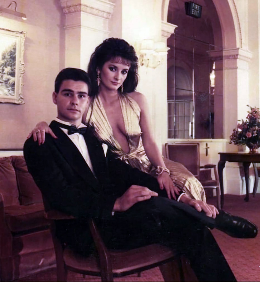 Tim Newton and Jacqueline Burrell model shoot at the Imperial Hotel Torquay 1986