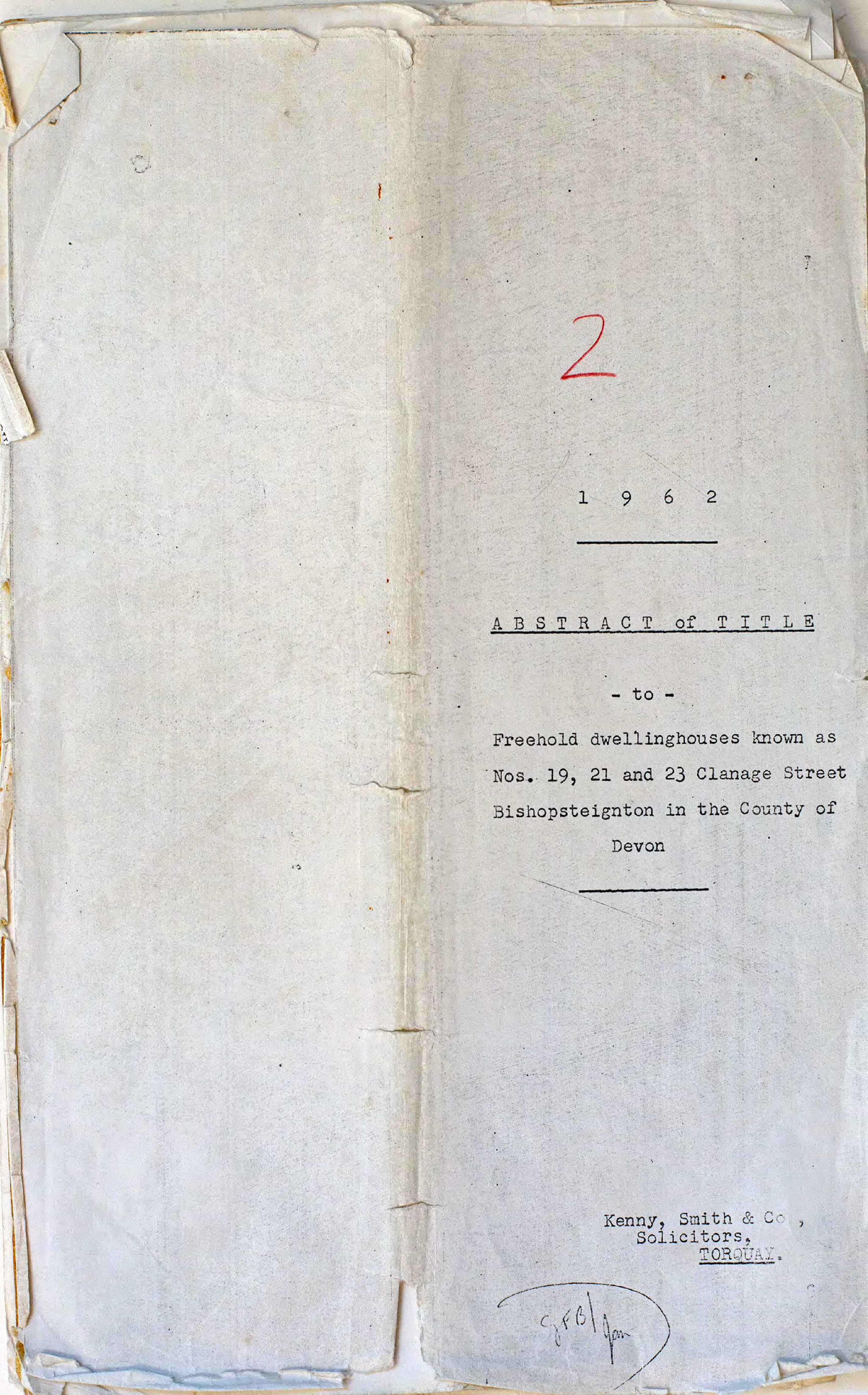 Printed Material Title Deed 19 Clanage Street Bishopsteignton 1962